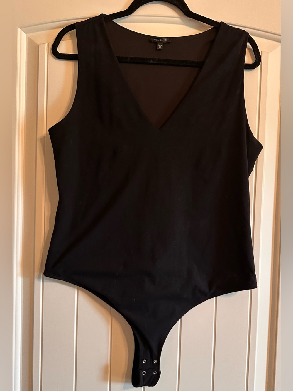 Dynamite Black V-Neck Bodysuit One-Piece  - Classic Solid
